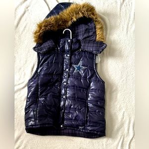 Victoria's Secret PINK Vintage NFL Dallas Cowboys hooder vest w/ zipper fur hood